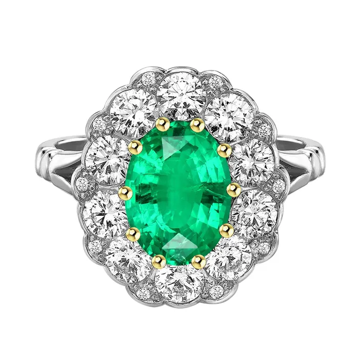 Rings HarryChadEntcom Oval Halo Ring Green Emerald Diamonds Round Cut