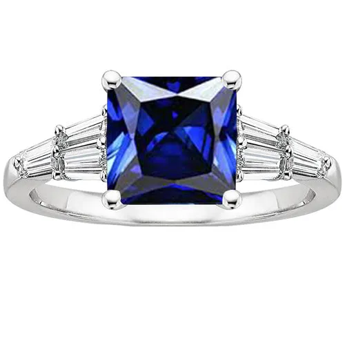 Rings HarryChadEntcom Princess Cut Sapphire Ring With Tapered Baguettes 450 Carats Gold 14K Rings HarryChadEntcom Princess Cut Sapphire Ring With Tapered Baguettes 450 Carats Gold 14K
