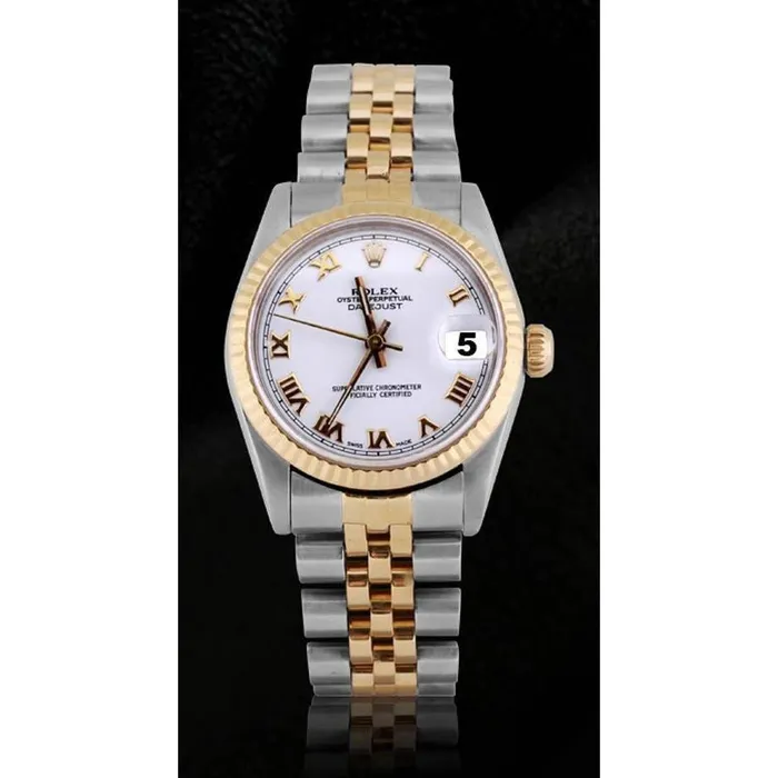 Rings Midsize Rolex Datejust White Roman Dial Watch Two Tone Jubilee GB