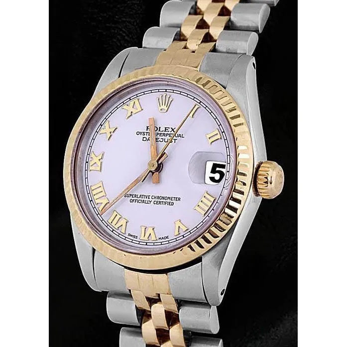 Rings Midsize Rolex Datejust White Roman Dial Watch Two Tone Jubilee GB