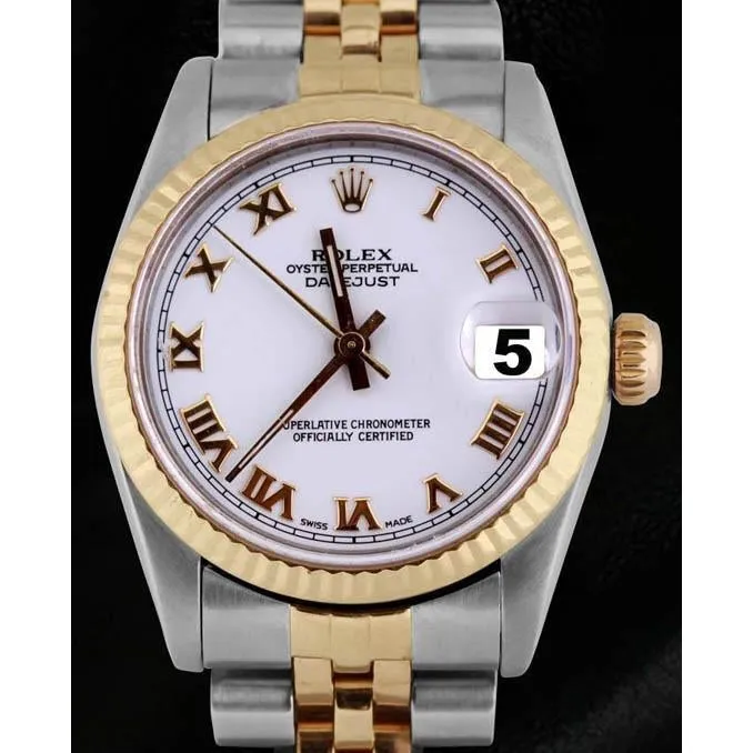 Rings Midsize Rolex Datejust White Roman Dial Watch Two Tone Jubilee GB