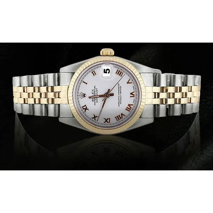 Rings Midsize Rolex Datejust White Roman Dial Watch Two Tone Jubilee GB