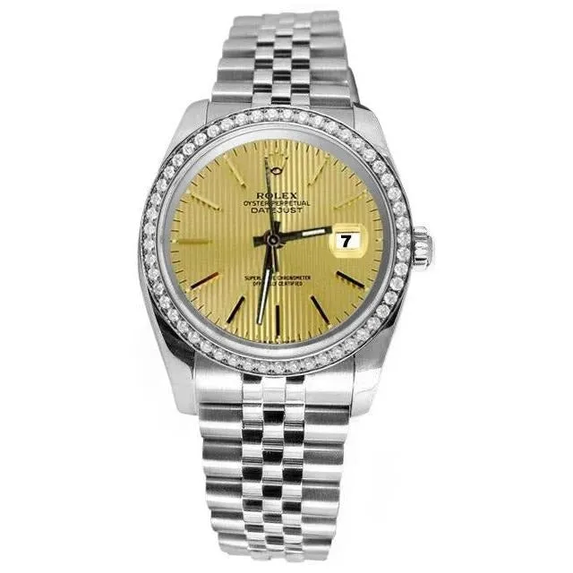 Rolex Date Just Champagne Stick Dial Diamond Bezel Ss Watch QUICK SET GB Watches Rolex Date Just Champagne Stick Dial Diamond Bezel Ss Watch QUICK SET GB Watches