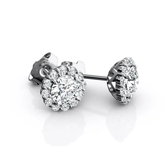 Round Cut 225 Carats Natural Earth Mined Diamond Women Stud Halo Earrings 14K White Gold GB Earrings Round Cut 225 Carats Natural Earth Mined Diamond Women Stud Halo Earrings 14K White Gold GB Earrings