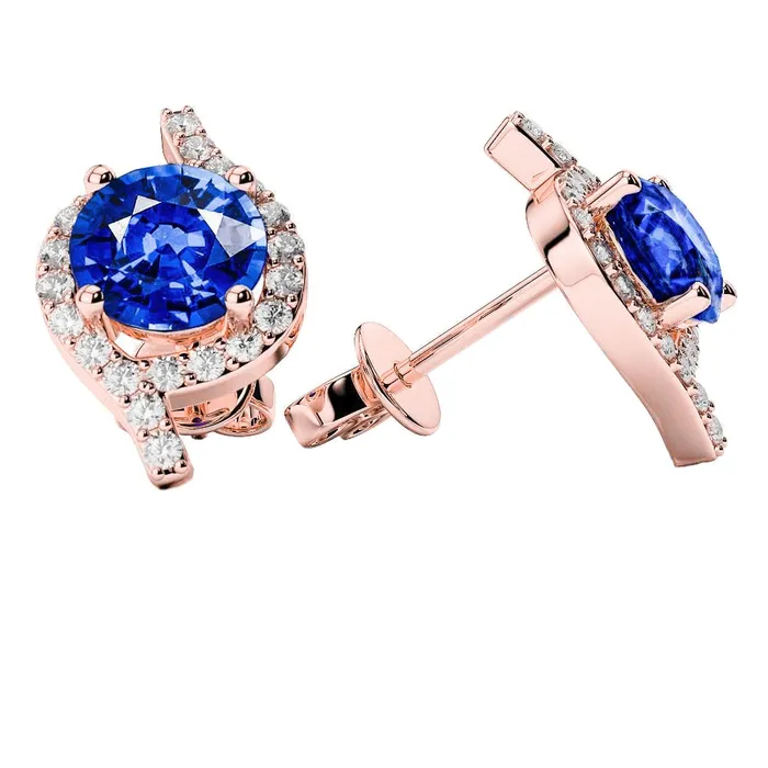 Round Cut Sapphire With Natural Earth Mined Diamonds 450 Carats Studs Earrings New GB Earrings Round Cut Sapphire With Natural Earth Mined Diamonds 450 Carats Studs Earrings New GB Earrings