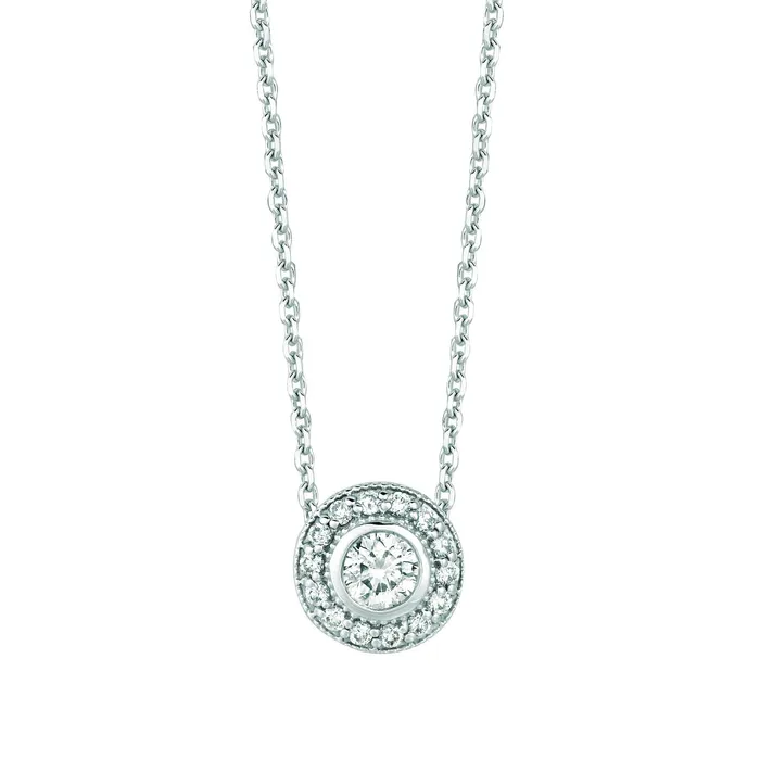 Round Natural Earth Mined Diamond Halo Necklace Pendant 039 Carats 14K White Gold GB Necklaces Round Natural Earth Mined Diamond Halo Necklace Pendant 039 Carats 14K White Gold GB Necklaces