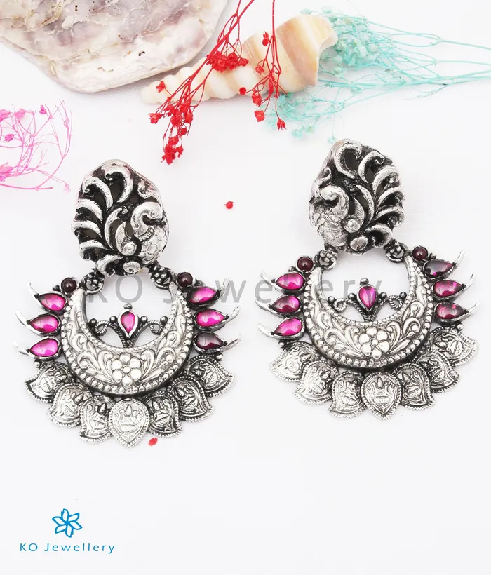 Silversmith Earrings The Aradhita Silver Peacock Chand Bali EarringsOxidised
