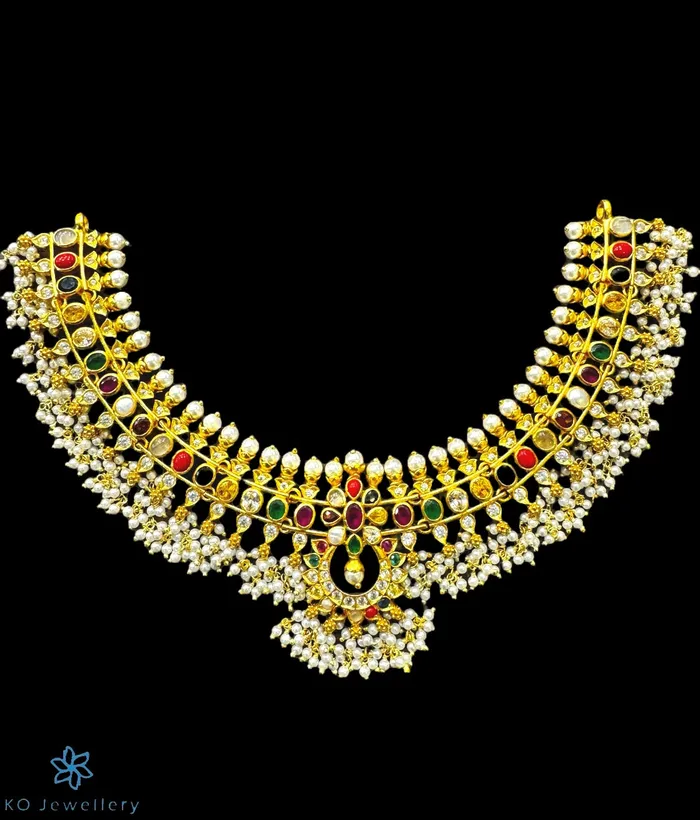 Silversmith The Arohi Silver Navratna Guttapusalu Necklace Necklaces