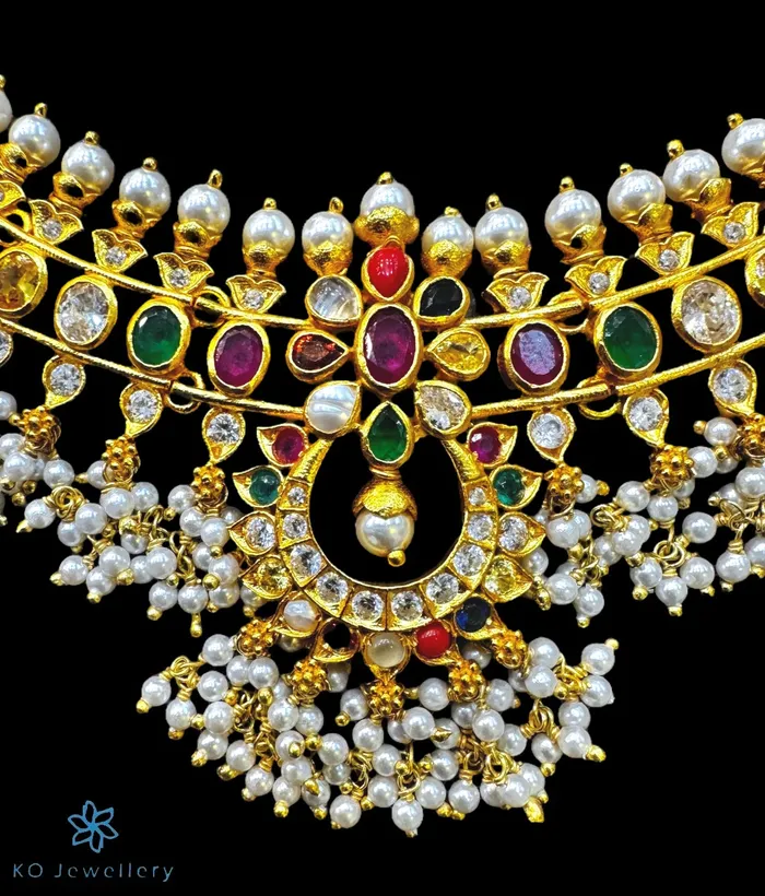 Silversmith The Arohi Silver Navratna Guttapusalu Necklace Necklaces