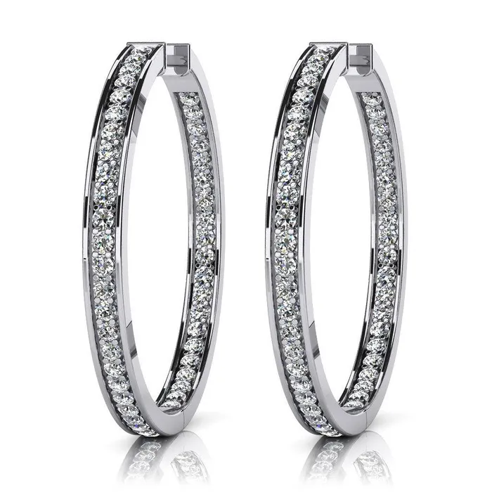 Sparkling Round Brilliant Cut 5 Ct Natural Earth Mined Diamonds Hoop Earrings White Gold GB Earrings