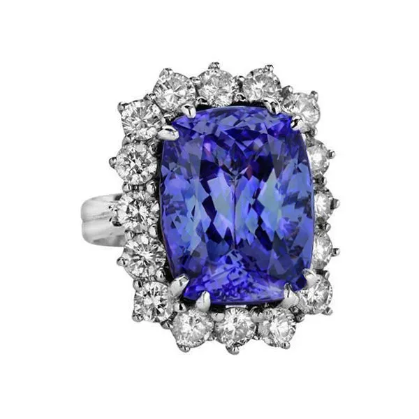 Tanzanite Cushion And Round Natural Earth Mined Diamonds 650 Carat Halo Ring Gemstone GB Rings Tanzanite Cushion And Round Natural Earth Mined Diamonds 650 Carat Halo Ring Gemstone GB Rings