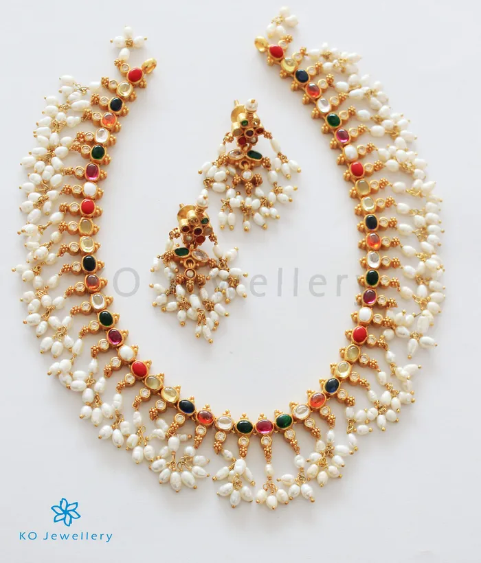 The Prerna Silver Navratna Necklace Long Silversmith Necklaces