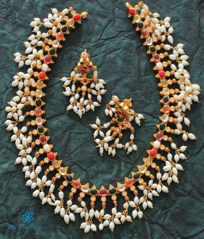 The Prerna Silver Navratna Necklace Long Silversmith Necklaces
