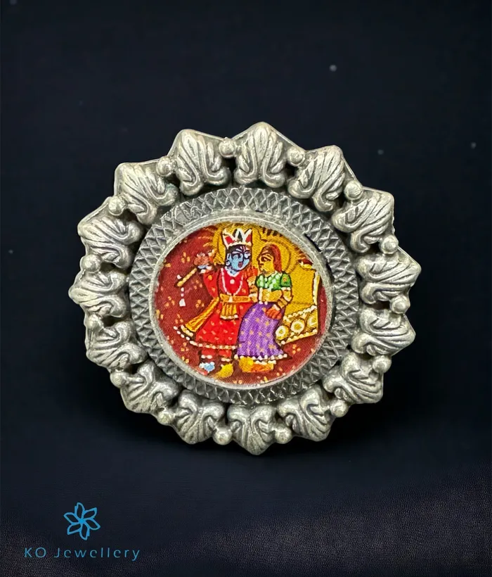 The RadhaKrishna Handpainted Silver Statement Open Finger Ring Jaipur Rings The RadhaKrishna Handpainted Silver Statement Open Finger Ring Jaipur Rings