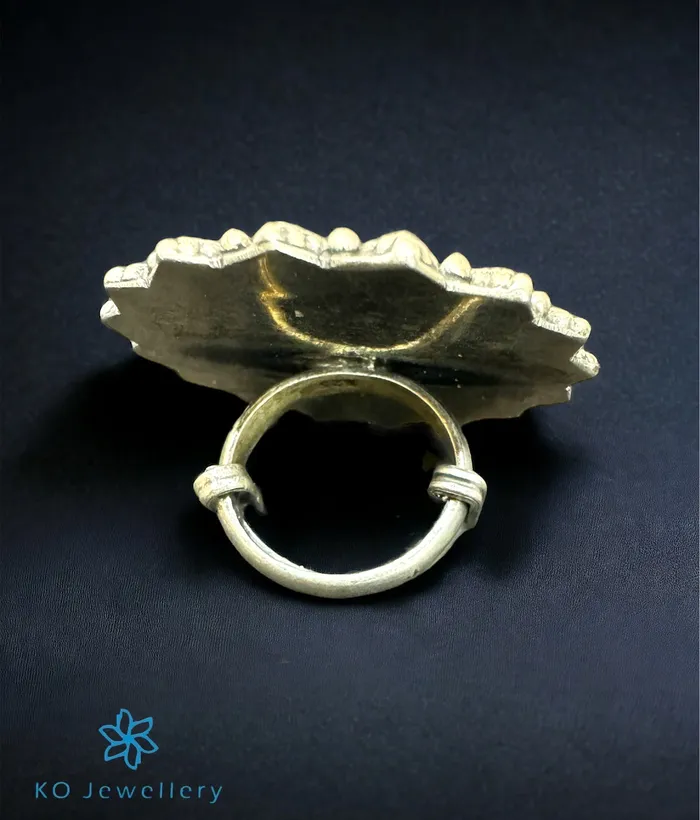 The RadhaKrishna Handpainted Silver Statement Open Finger Ring Jaipur Rings