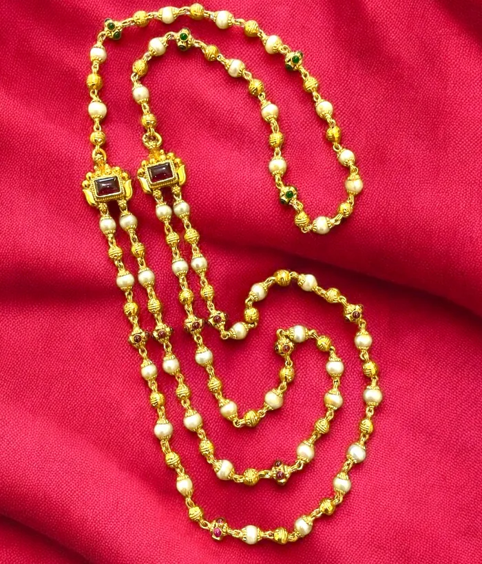The Vrsala Silver Pearl 2 Layered Necklace Silversmith Necklaces