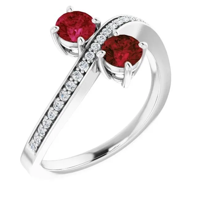 Toi et Moi Round Burma Ruby Natural Earth Mined Diamond Ring 150 Carats White Gold GB Rings Toi et Moi Round Burma Ruby Natural Earth Mined Diamond Ring 150 Carats White Gold GB Rings