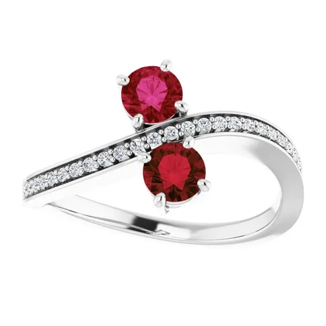 Toi et Moi Round Burma Ruby Natural Earth Mined Diamond Ring 150 Carats White Gold GB Rings Toi et Moi Round Burma Ruby Natural Earth Mined Diamond Ring 150 Carats White Gold GB Rings