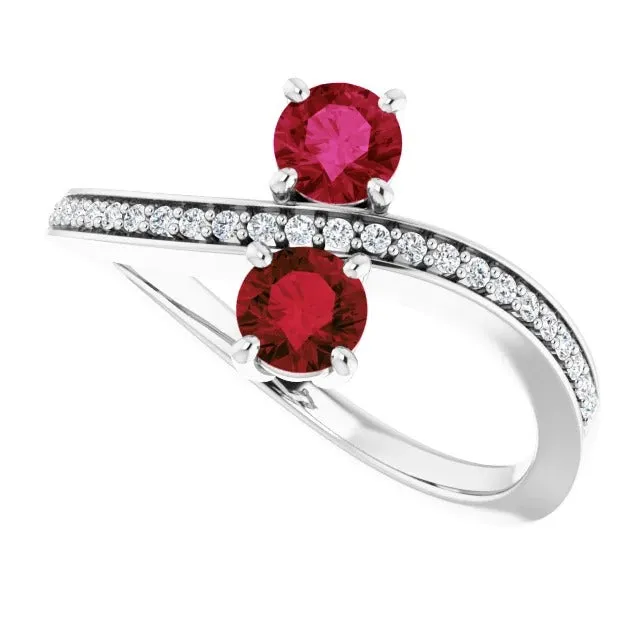 Toi et Moi Round Burma Ruby Natural Earth Mined Diamond Ring 150 Carats White Gold GB Rings Toi et Moi Round Burma Ruby Natural Earth Mined Diamond Ring 150 Carats White Gold GB Rings