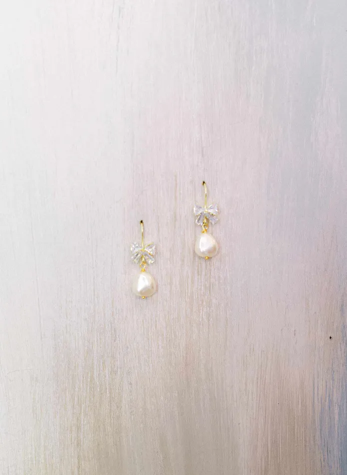 twigs honey Earrings Crystal bow and pearl drop earrings Style 2314