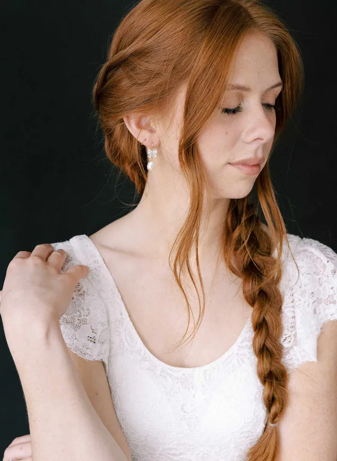 twigs honey Earrings Crystal bow and pearl drop earrings Style 2314