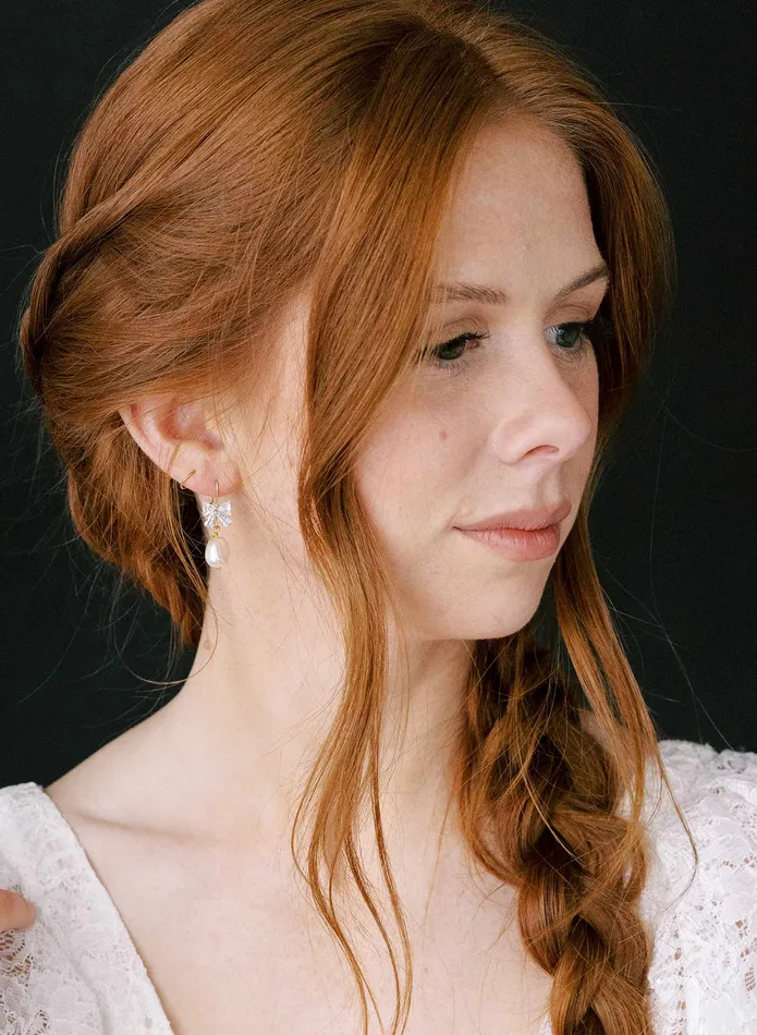 twigs honey Earrings Crystal bow and pearl drop earrings Style 2314
