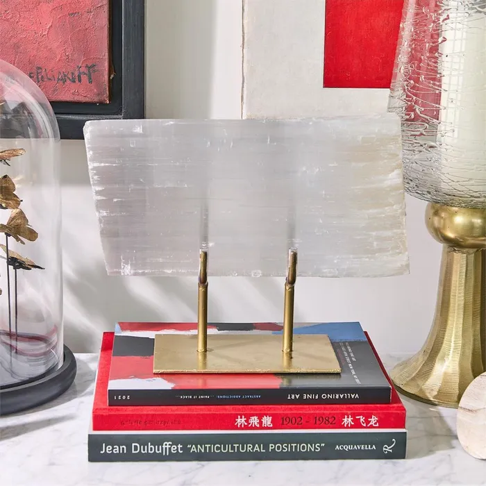 Twos Company Tozai Selenite Slab on Gold Stand Twos Company Earrings