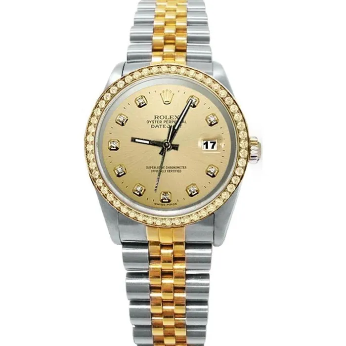 Watches GB Champagne Diamond Dial Bezel Rolex Datejust Watch Gold Steel QUICK SET Watches GB Champagne Diamond Dial Bezel Rolex Datejust Watch Gold Steel QUICK SET