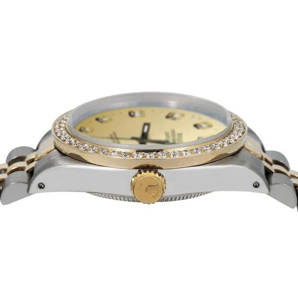 Watches GB Champagne Diamond Dial Bezel Rolex Datejust Watch Gold Steel QUICK SET