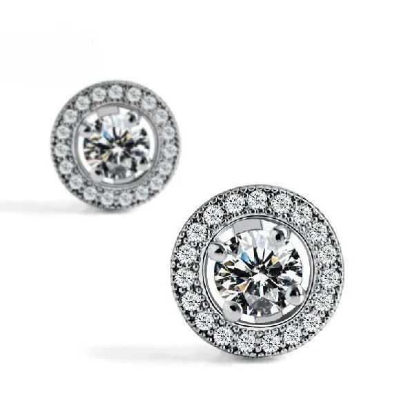 Women Round Halo Natural Earth Mined Diamond Stud Earring White Gold Jewelry 2 Carats GB Earrings Women Round Halo Natural Earth Mined Diamond Stud Earring White Gold Jewelry 2 Carats GB Earrings