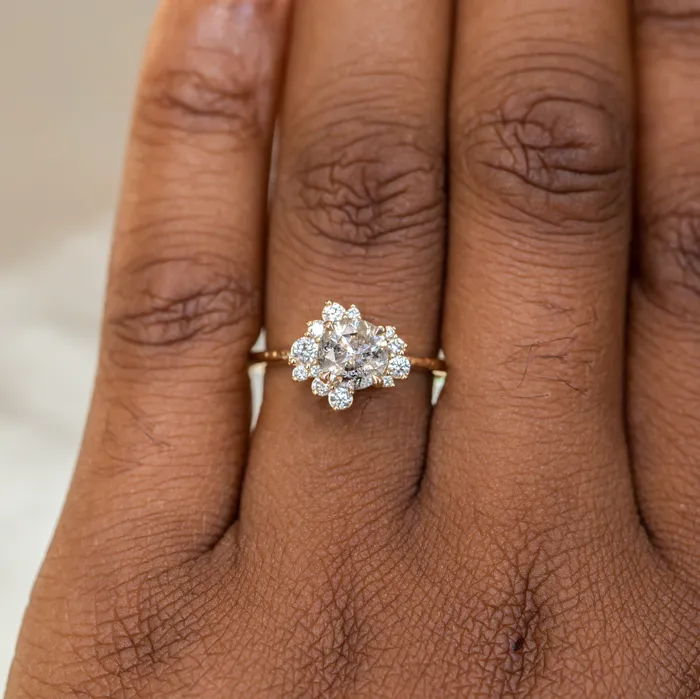 122ct Round Salt And Pepper Diamond Asymmetrical Cluster Ring In 14k Yellow Gold Anueva Jewelry Rings