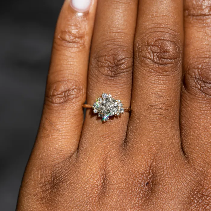 122ct Round Salt And Pepper Diamond Asymmetrical Cluster Ring In 14k Yellow Gold Anueva Jewelry Rings