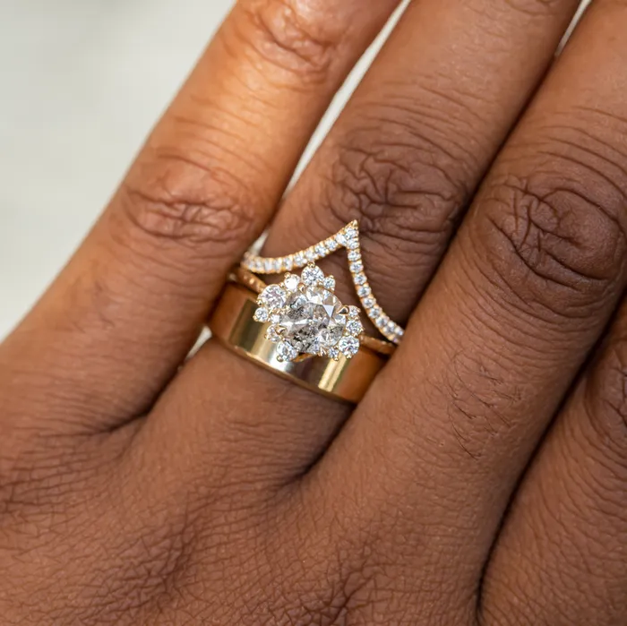 122ct Round Salt And Pepper Diamond Asymmetrical Cluster Ring In 14k Yellow Gold Anueva Jewelry Rings