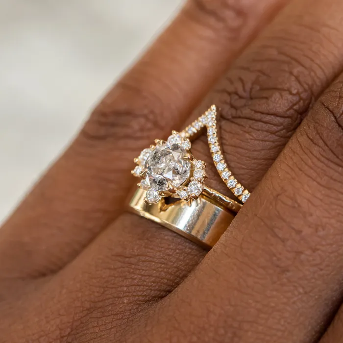 122ct Round Salt And Pepper Diamond Asymmetrical Cluster Ring In 14k Yellow Gold Anueva Jewelry Rings