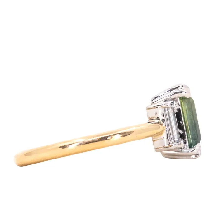 176ct Straight Baguette Parti Sapphire Three Stone Ring with Baguette Diamonds in Platinum 18k Yellow Gold Anueva Jewelry Rings