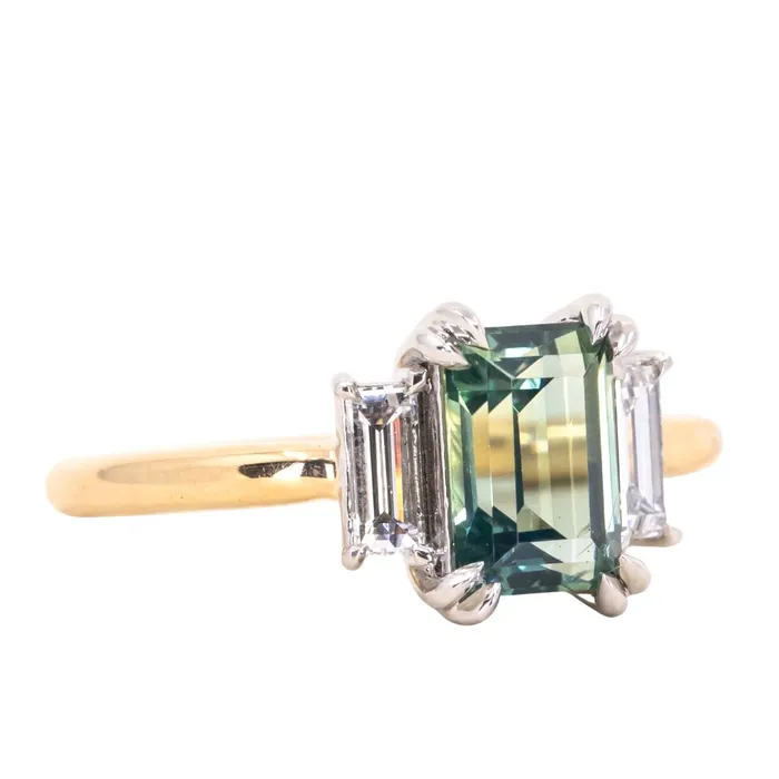 176ct Straight Baguette Parti Sapphire Three Stone Ring with Baguette Diamonds in Platinum 18k Yellow Gold Anueva Jewelry Rings