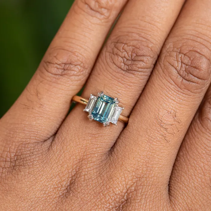 176ct Straight Baguette Parti Sapphire Three Stone Ring with Baguette Diamonds in Platinum 18k Yellow Gold Anueva Jewelry Rings