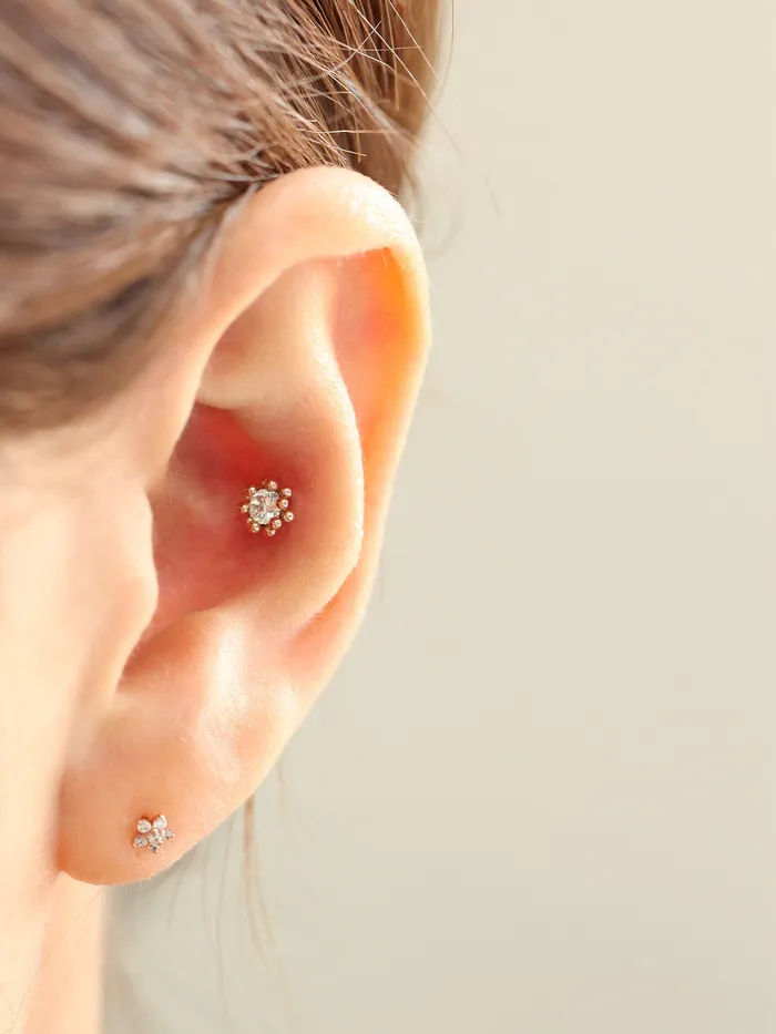 14K Gold Ball Flower Cubic Cartilage Earring 18G16G MinimalBijoux Earrings