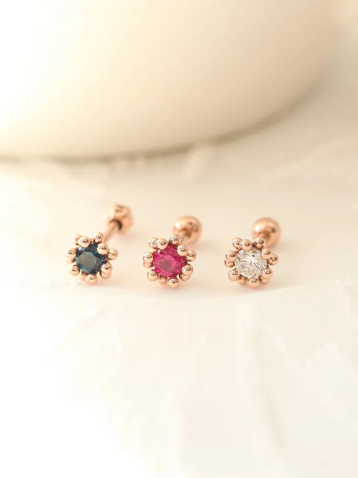 14K Gold Ball Flower Cubic Cartilage Earring 18G16G MinimalBijoux Earrings