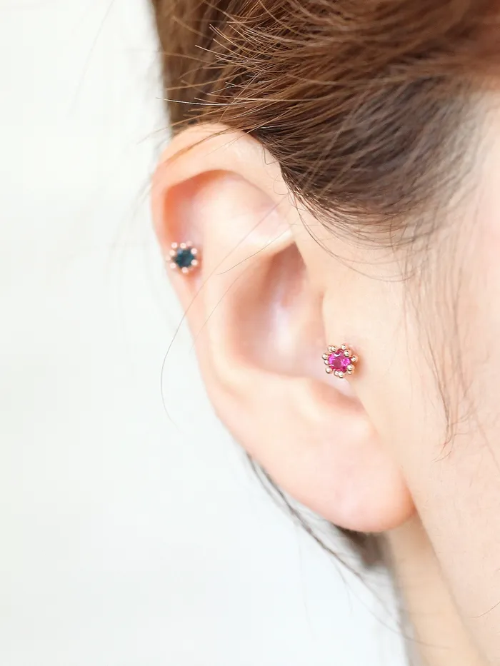 14K Gold Ball Flower Cubic Cartilage Earring 18G16G MinimalBijoux Earrings