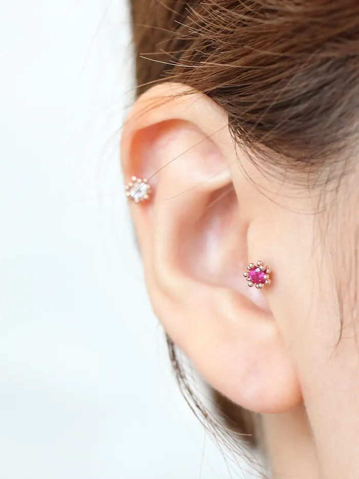 14K Gold Ball Flower Cubic Cartilage Earring 18G16G MinimalBijoux Earrings