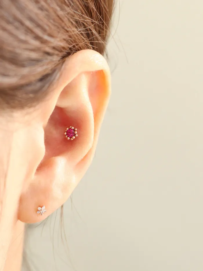 14K Gold Ball Flower Cubic Cartilage Earring 18G16G MinimalBijoux Earrings