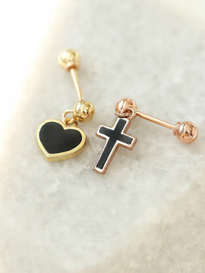 14K Gold Cross Heart Cartilage earring 20g MinimalBijoux Earrings