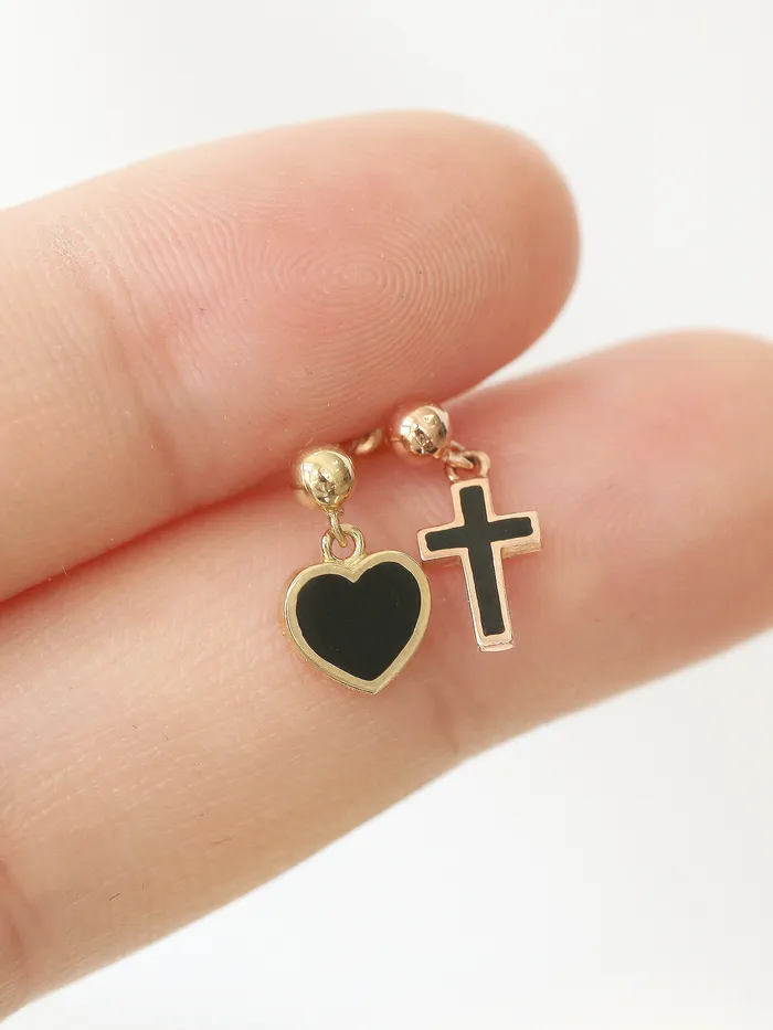 14K Gold Cross Heart Cartilage earring 20g MinimalBijoux Earrings