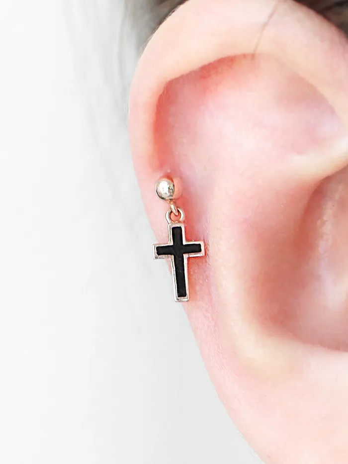 14K Gold Cross Heart Cartilage earring 20g MinimalBijoux Earrings