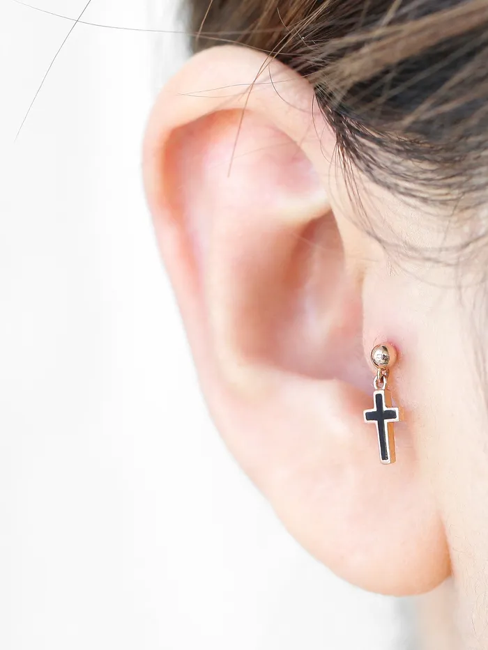 14K Gold Cross Heart Cartilage earring 20g MinimalBijoux Earrings