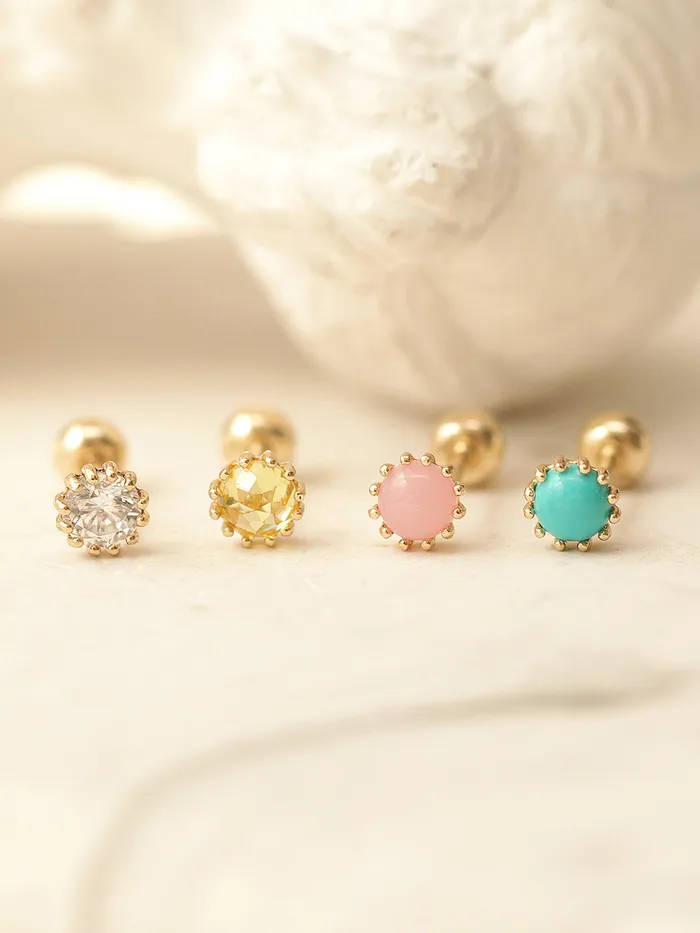 14K Gold Crown Rose cut Cubic Cartilage Earring 20G18G16G MinimalBijoux Earrings
