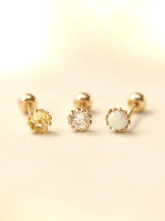 14K Gold Crown Rose cut Cubic Cartilage Earring 20G18G16G MinimalBijoux Earrings