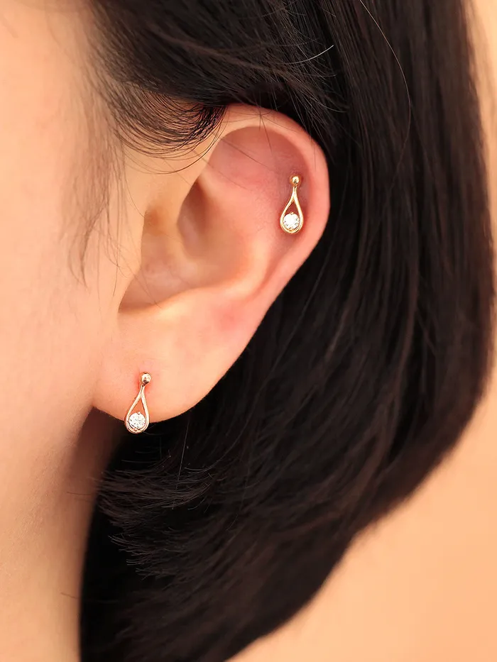 14K gold Cubic Teardrop cartilage earring 20g MinimalBijoux Earrings