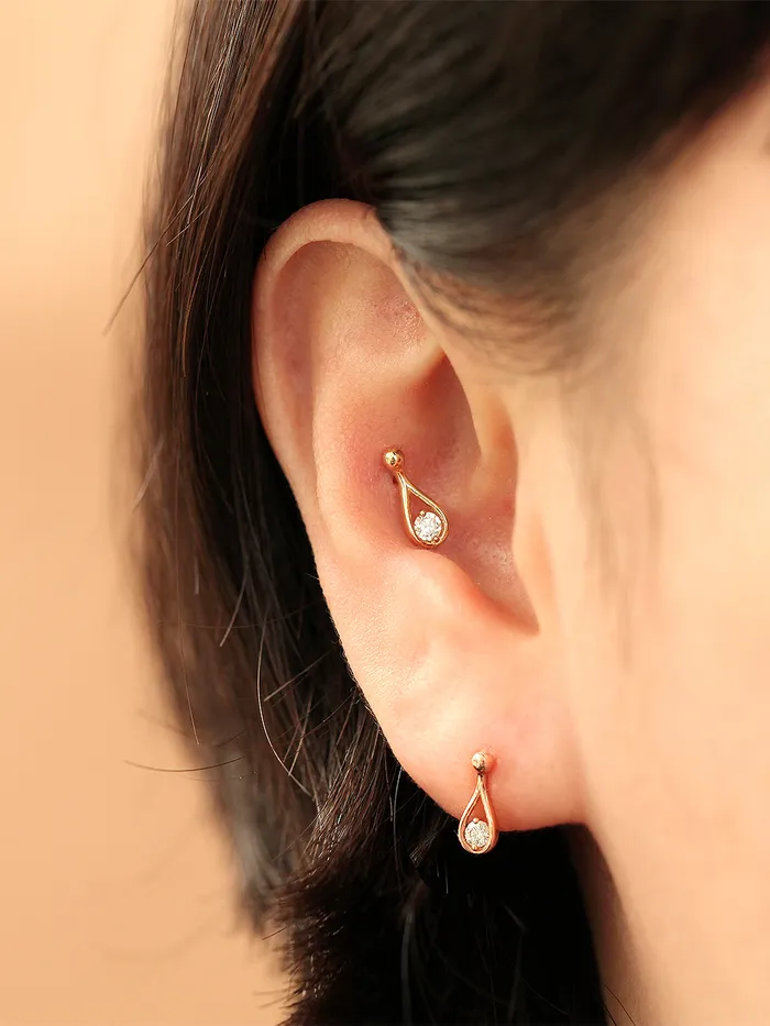 14K gold Cubic Teardrop cartilage earring 20g MinimalBijoux Earrings